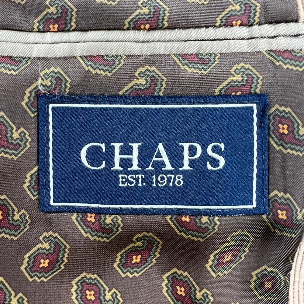 Chaps Mens 44R Corduroy Blazer Sport Coat Tan Beige Suede Elbow Patches Academia